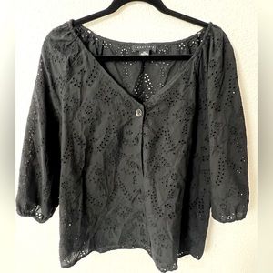 Sanctuary Eyelet Black Blouse size XXL